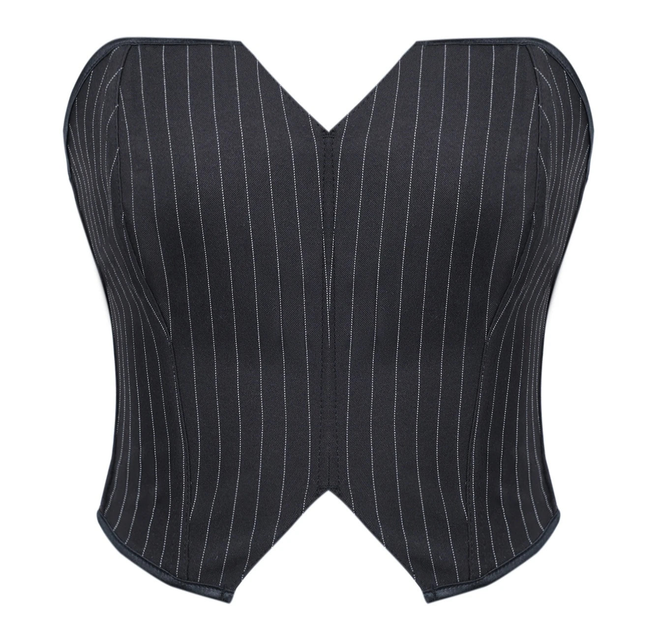 Black Striped Overbust Corset Top Zipper Front Lace-Up Bustier Body Shaper