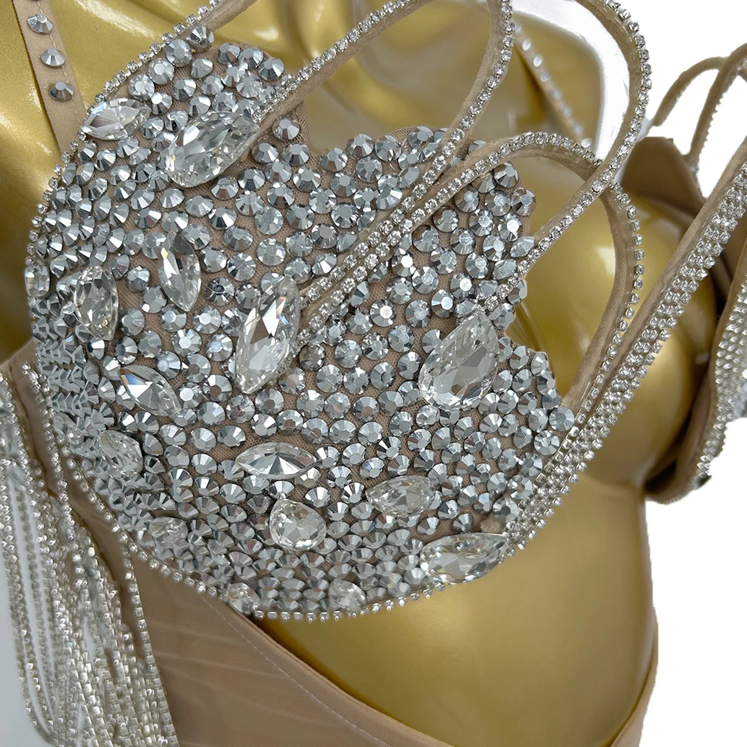 Hollow-Out Rhinestone Tassel Party Mini Dress & Latin Dance Wear