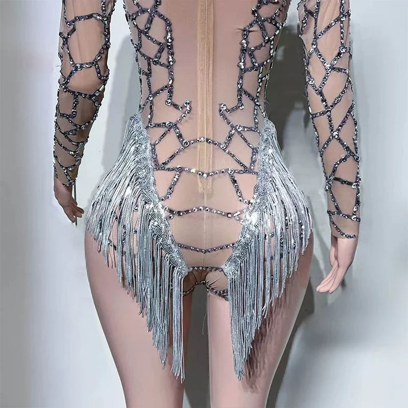 Long-Sleeve Fringe Showgirl Bodysuit