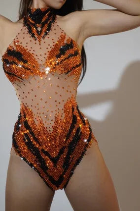 Women's Shiny Sequin Crystal Mini Dress | One-Piece Singer & DJ Dance Performance Outfit