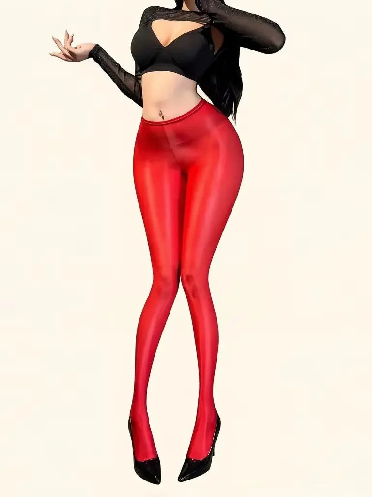 Sexy Women Thin Pencil Pants Low Waist Package Hip Elastic Tights Oil Shiny Glossy Slip Yoga Leggings Maid Shaping Trousers Plus