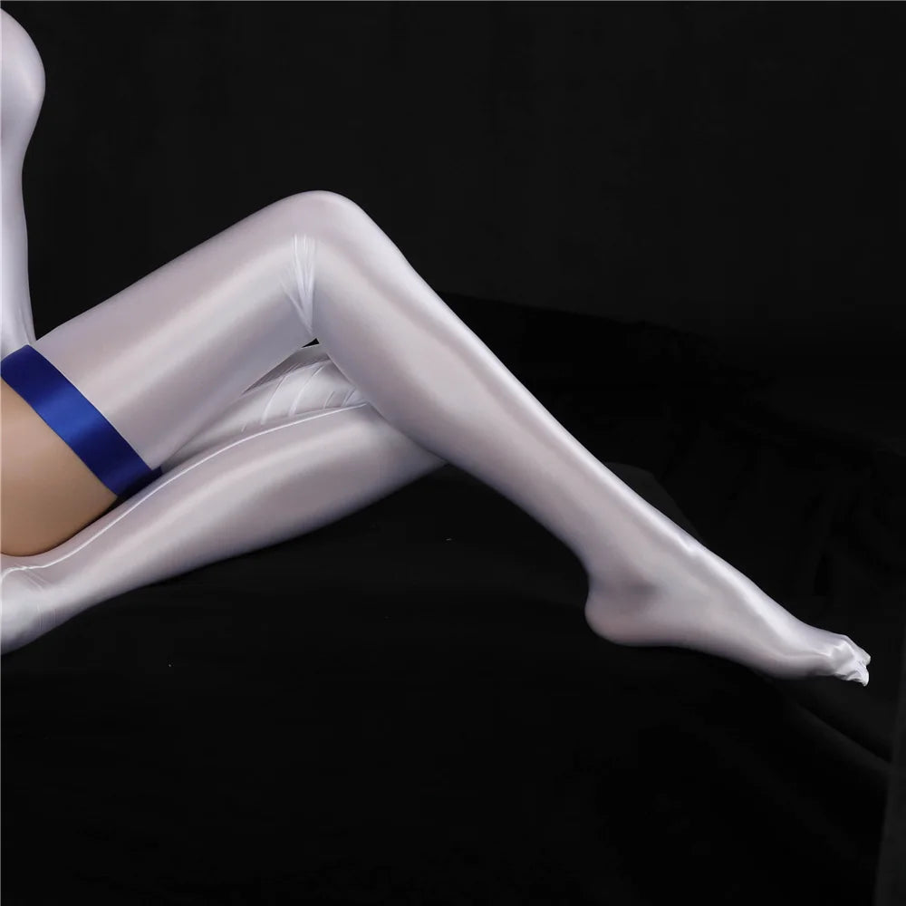 Oil Glossy Patchwork Thigh-High Stockings Satin Smooth Over-Knee Dance Hosiery