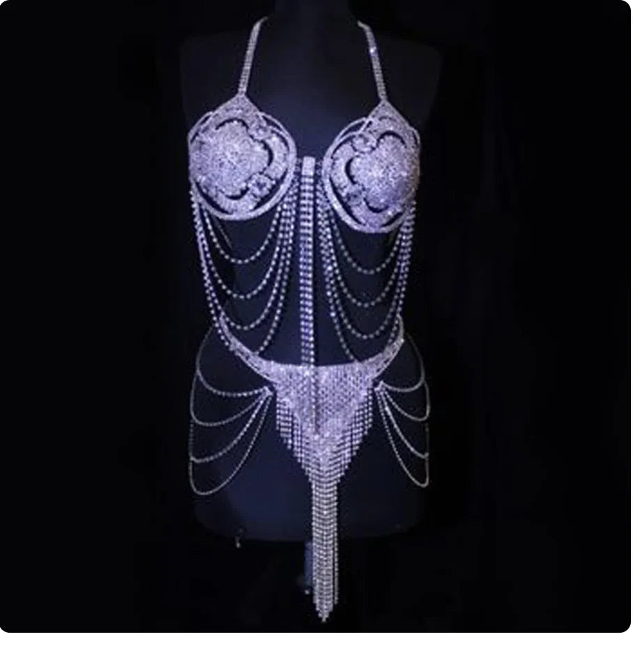 Multilayer Crystal Tassel Bra & Thong Jewelry