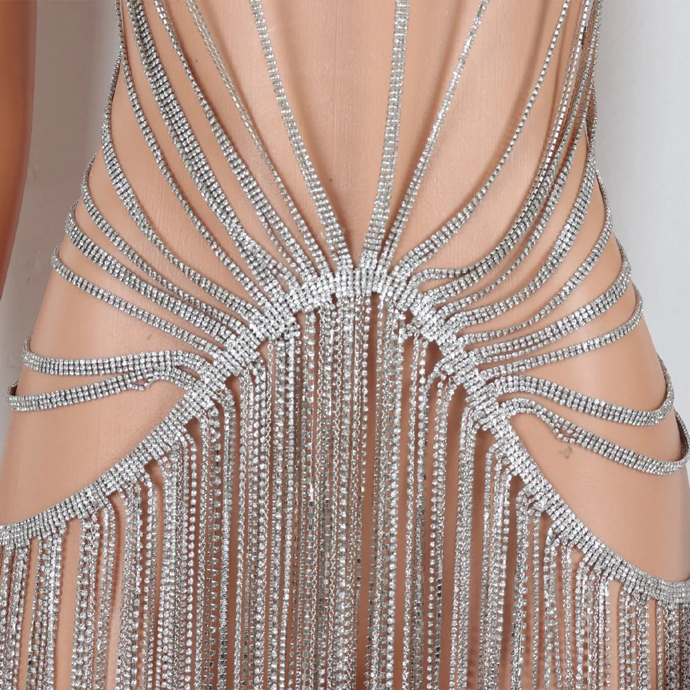 One-Piece Crystal Fringe Chain Dress