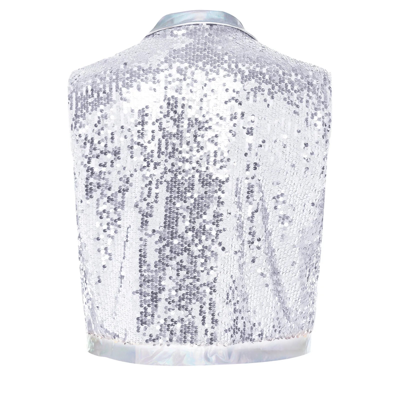 Men's Metallic Sequin Tassel Open-Front Vest Lapel Collar Sleeveless Stage Dance Waistcoat