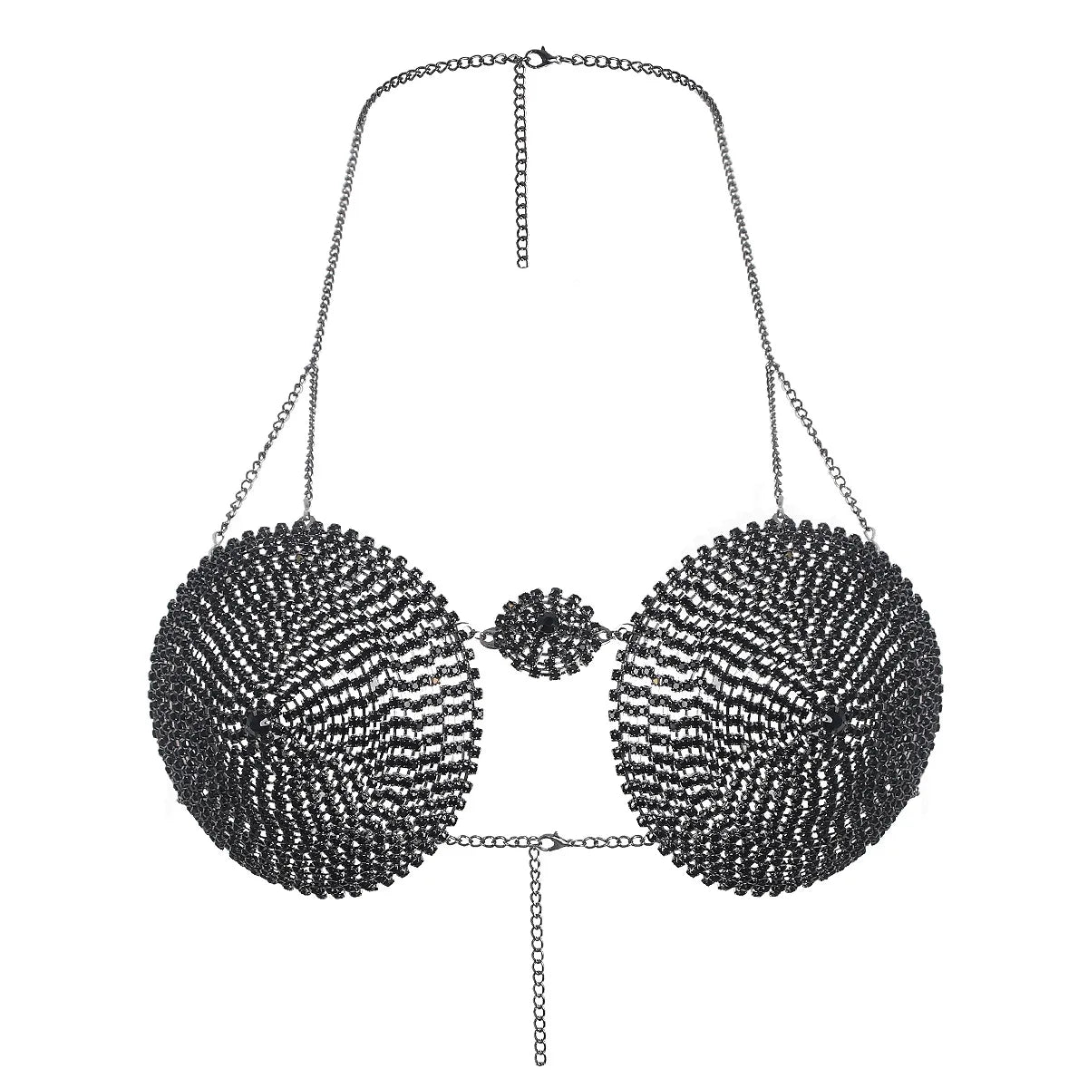 Black Rhinestone Circle Bra Body Chain