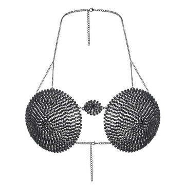 Black Rhinestone Circle Bra Body Chain