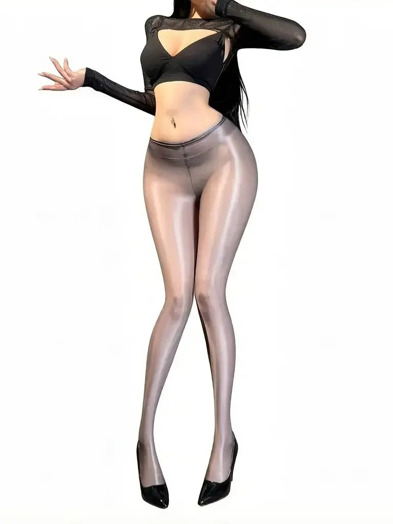 Sexy Women Thin Pencil Pants Low Waist Package Hip Elastic Tights Oil Shiny Glossy Slip Yoga Leggings Maid Shaping Trousers Plus