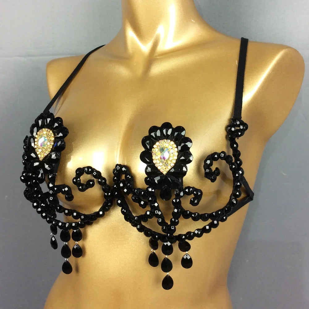 Dazzling Rainbow Crystal Stone Belly Dance Bra & Samba Carnival Performance Top
