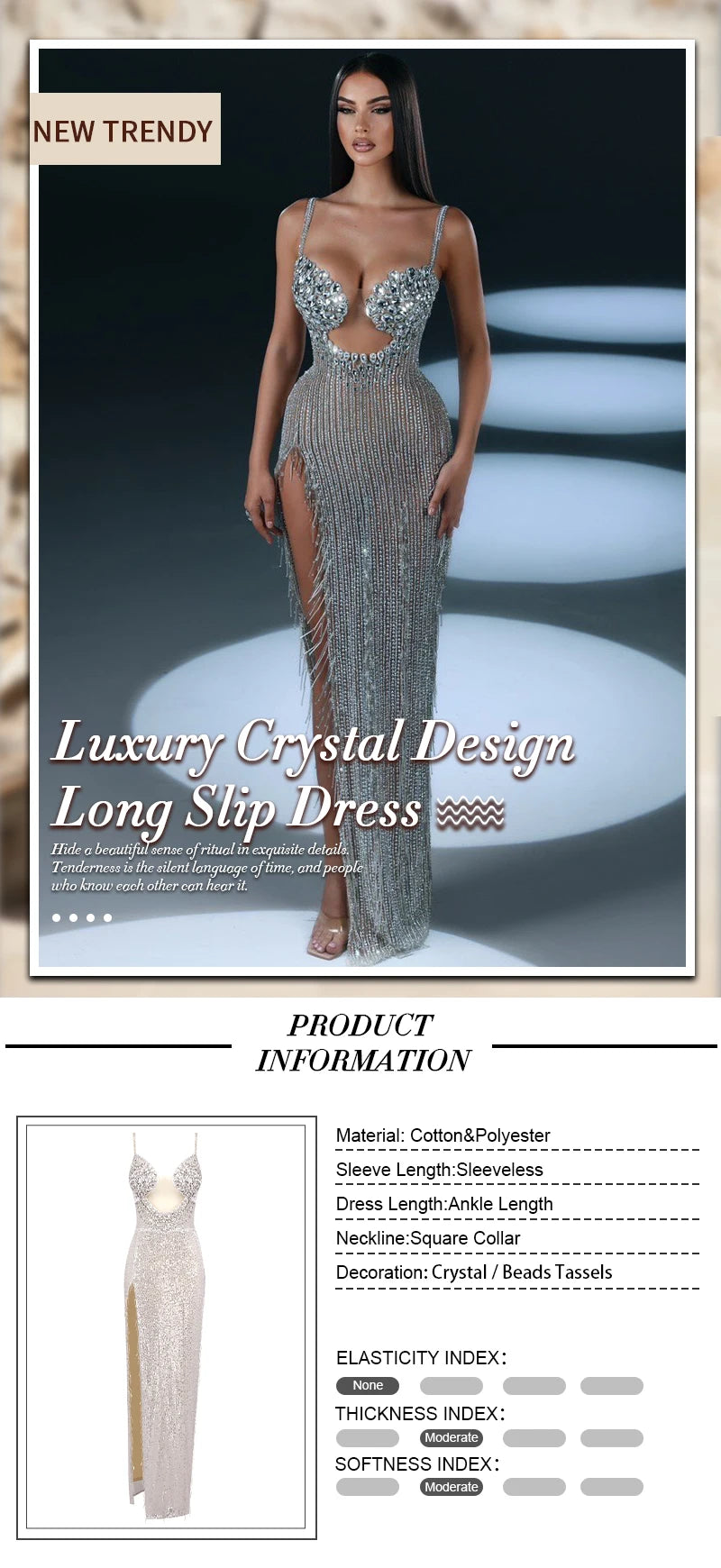 Silver Rhinestone High-Slit Gown