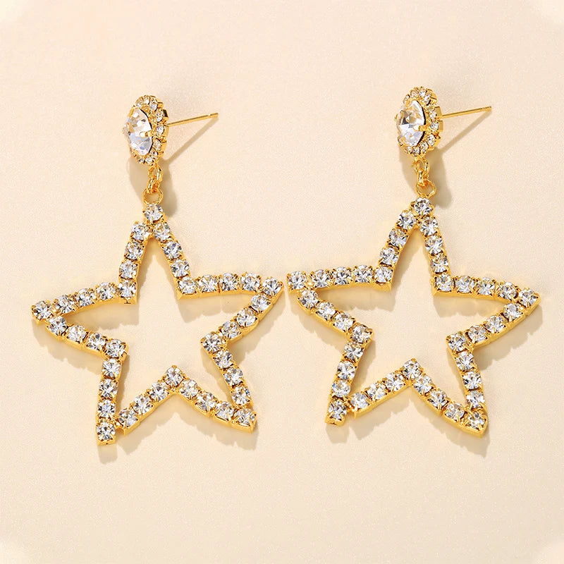 Large Star Rhinestone Drop Earrings