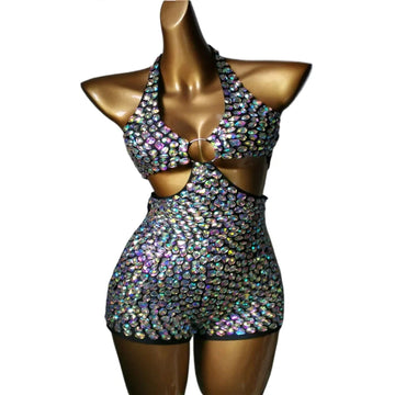 3-Piece Crystal Bra & Mesh Cover-Up Set – Luxury Rhinestone Bikini, Sling Dress & Gauze Skirt Ensemble for Festivals & Beach Clubs