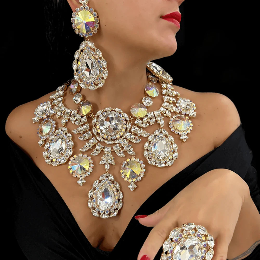 Exaggerated Statement Rhinestone Necklace Set