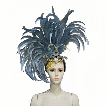 The Stardust Mirage – Exquisite Blue Feathered Samba Carnival Headdress