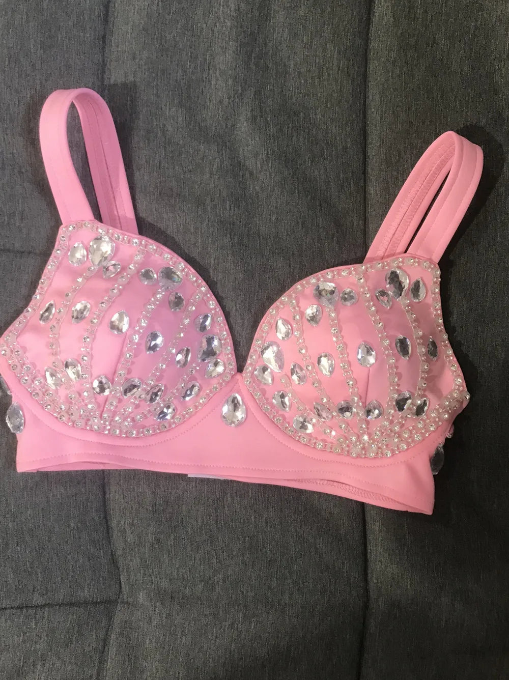Rhinestone Bikini Bra & High-Waist Shorts 2-Piece Performance Costume Set