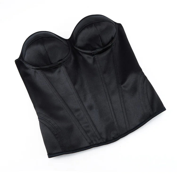 Overbust Corset Bustier Top Built-In Bra Cup Lace-Up Waist Cincher