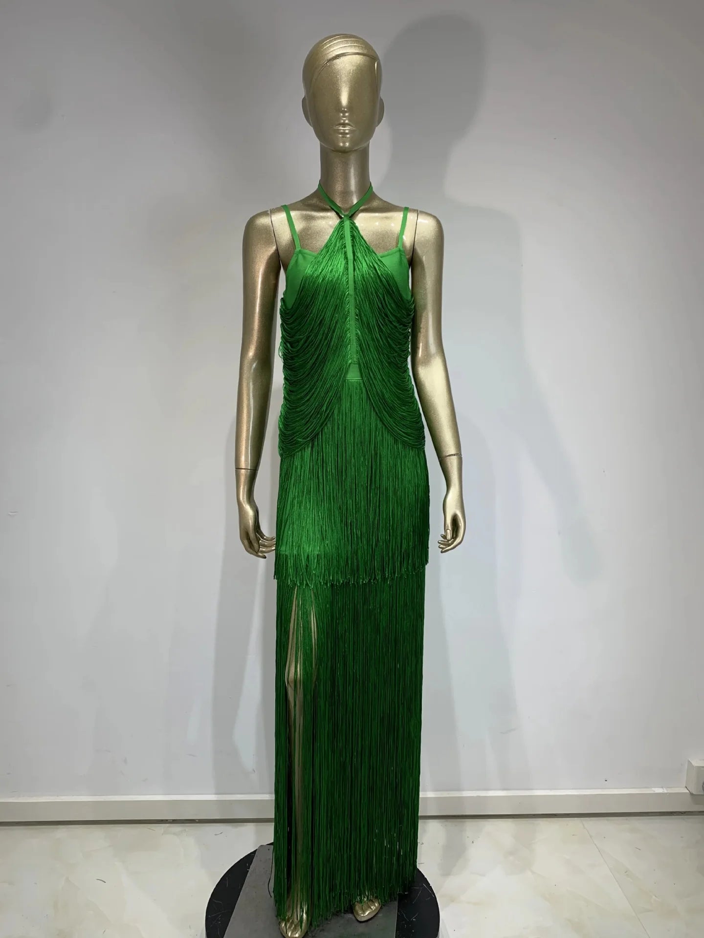 Double-Layer Fringe Bandage Ankle-Length Evening Gown & Gala Dress