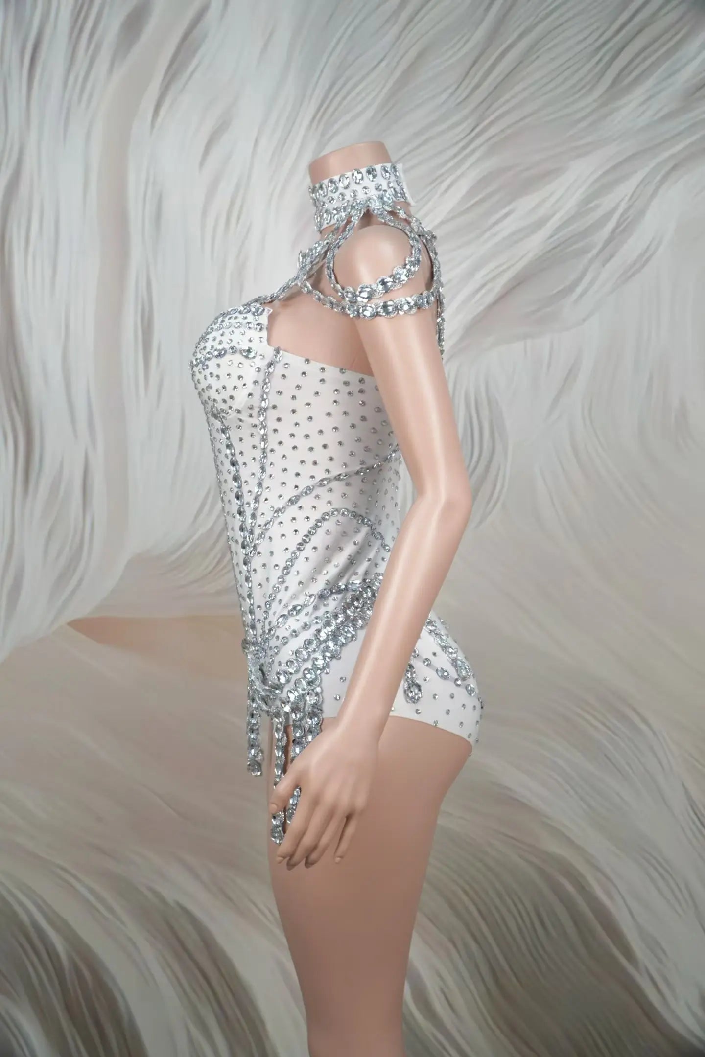 Sparkly Rhinestone Tassel Spandex Bodysuit Halter Dance Stage Costume Leotard