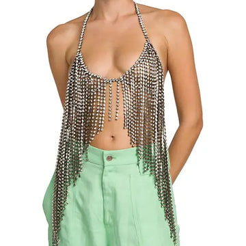 Rhinestone Sling Tassel Bra Chain