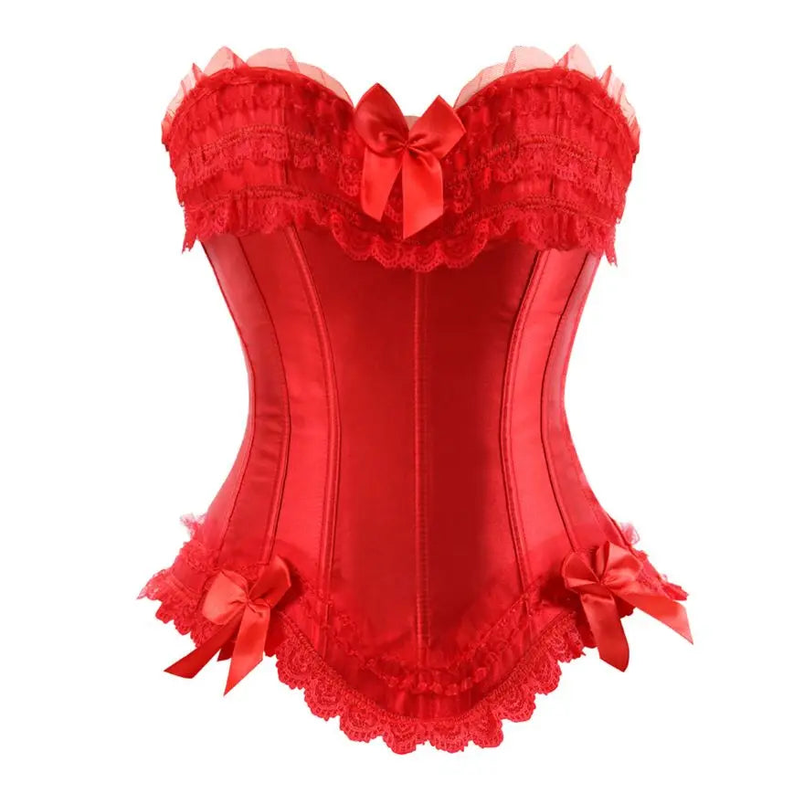 Lace Overlay Boned Overbust Corset Bustier Top Plus Size Body Shaper