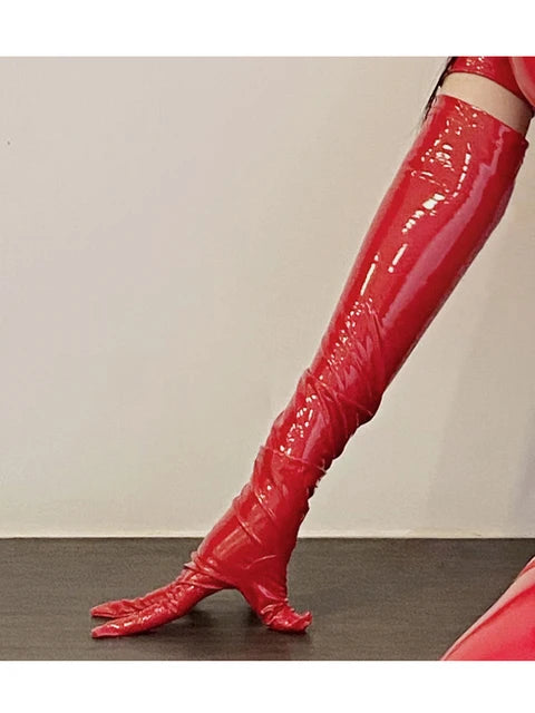 PVC Shiny High Cut Bodysuit Latex PU Faux Leather Open Crotch Sexy Tight Club Wear Elastic Leotard Backless One Piece Thong