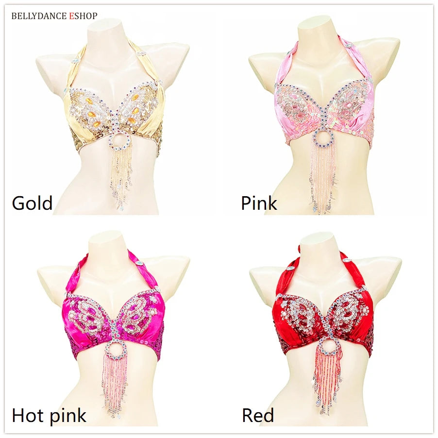 The Stardust Siren Shimmer – Sequin & Tassel Halter Belly Dance Bra Top