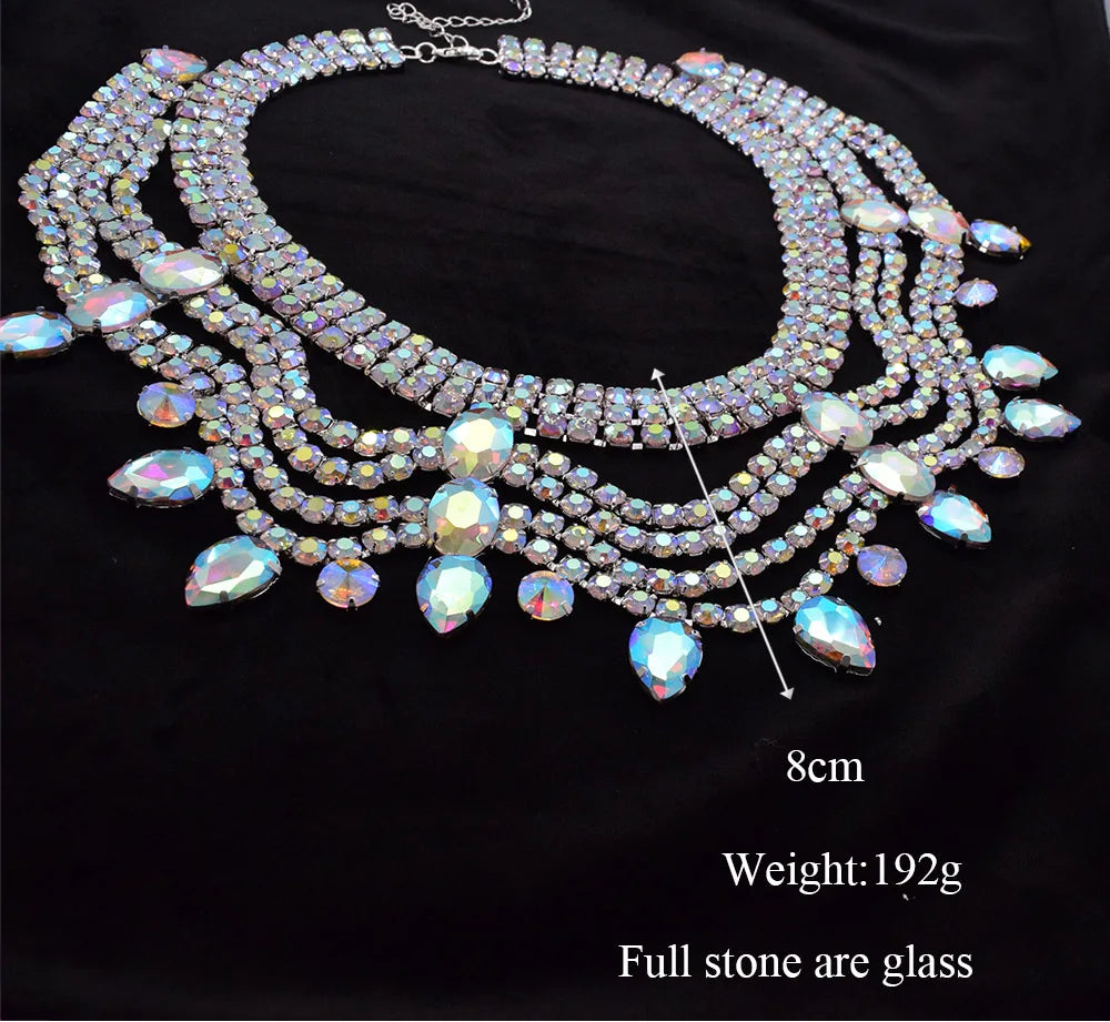 Multi layered Wave Rhinestone Necklace & Earring Set