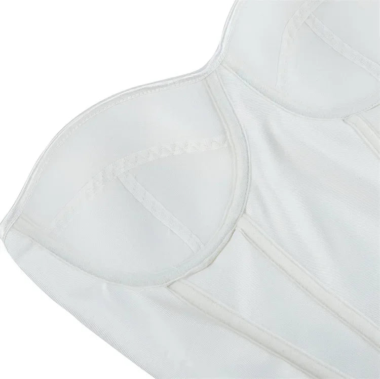 Overbust Corset Bustier Top Built-In Bra Cup Lace-Up Waist Cincher