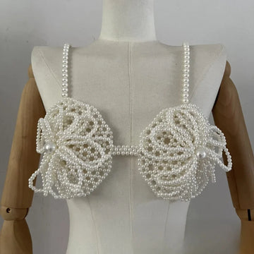 Pearl-Look Flower Beaded Bra Top