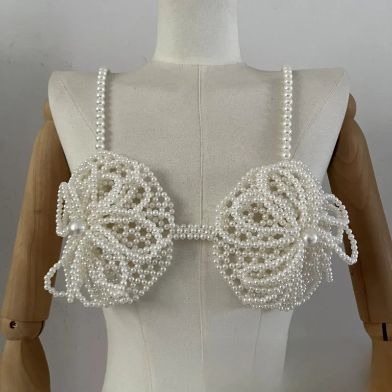 Pearl-Look Flower Beaded Bra Top