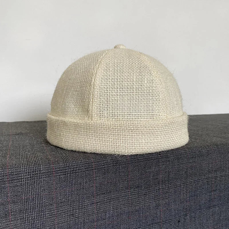 Beige Linen Brimless Beanie — 55–58 cm