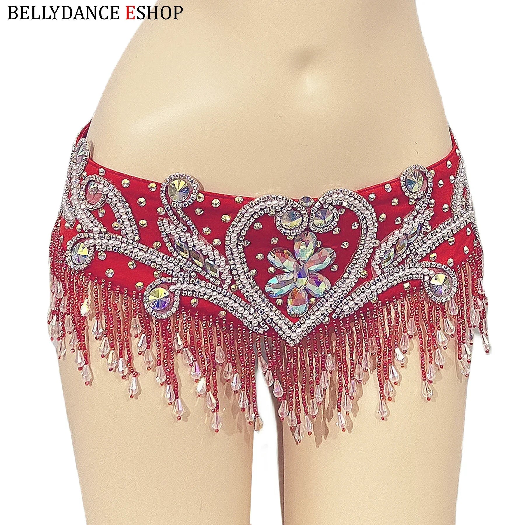 Dazzling Beaded Crystal Belly Dance Bra & Belt 2-Piece Costume Set