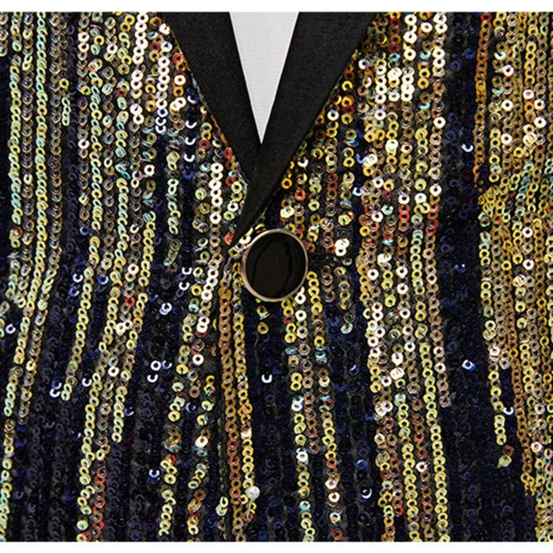 Men's Luxury Gradient Sequin Blazer Shawl Lapel Formal Stage Tuxedo Jacket