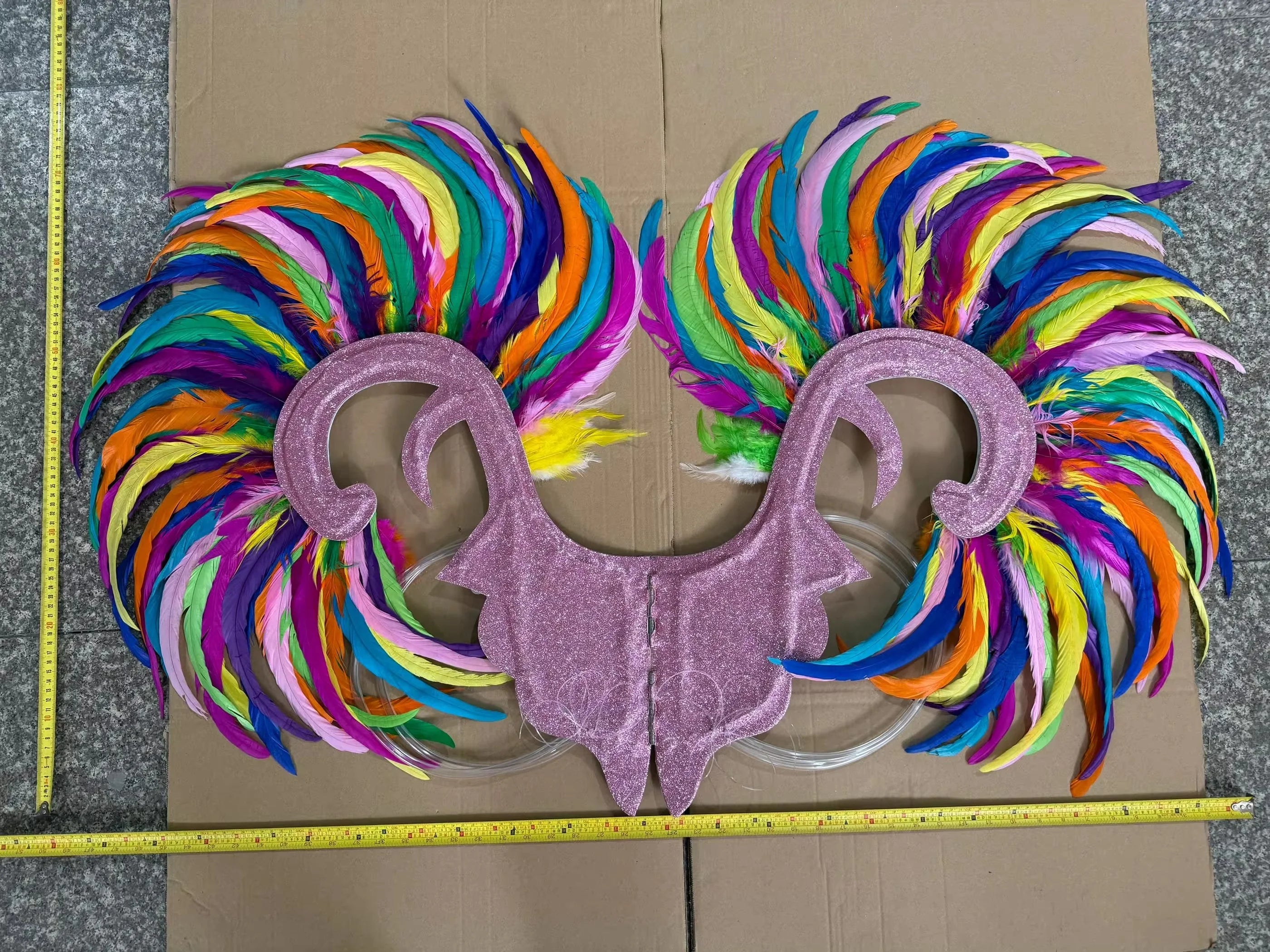 Showgirl Feather Wing Backpiece with Rhinestone Scroll Frames