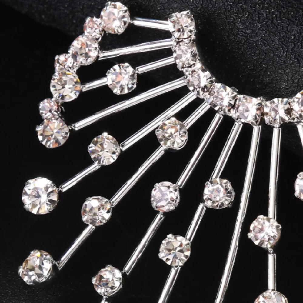 Oversized Crystal Rhinestone Geometric Fan Stud Earrings Drag Queen Stage Jewelry