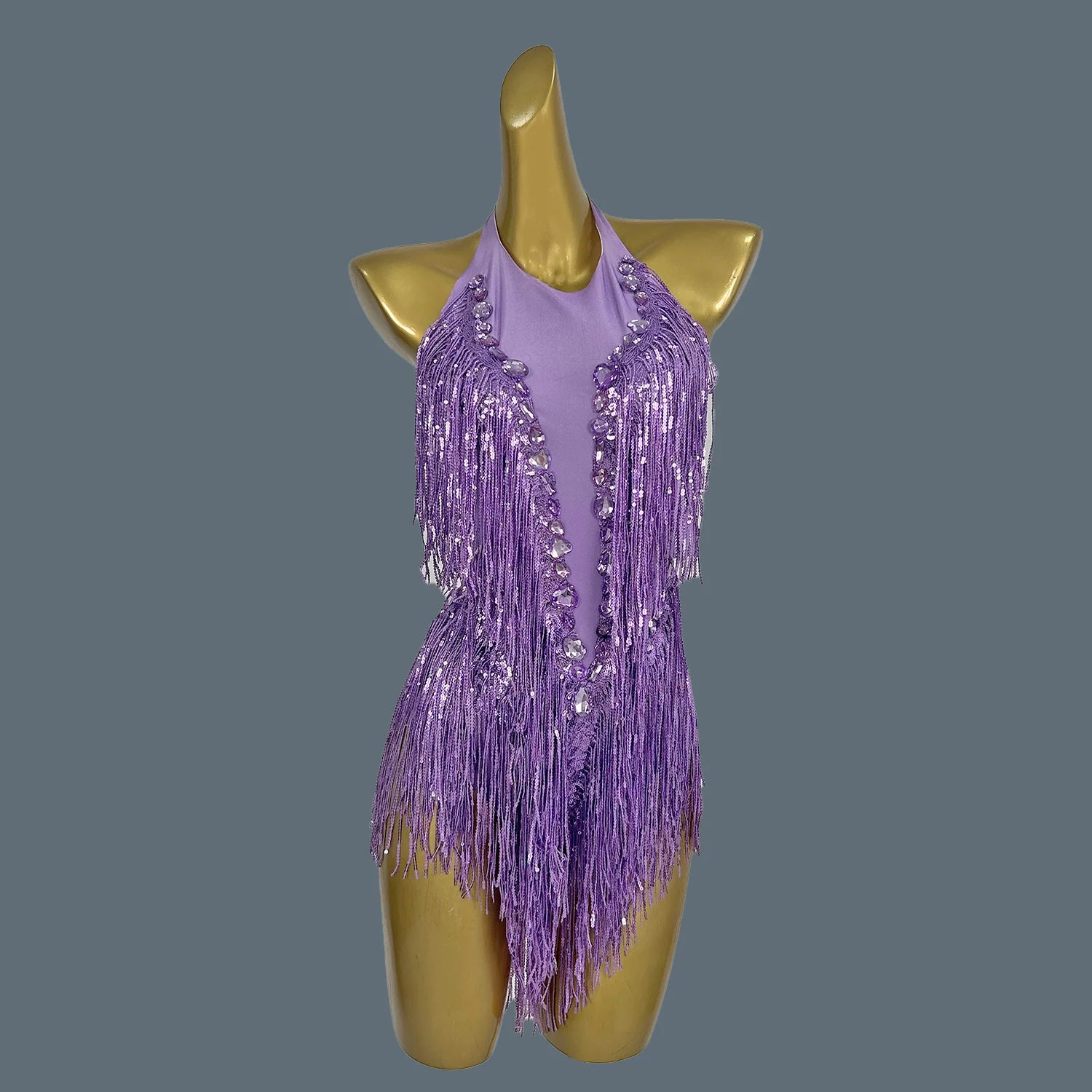 Crystal Sequin Tassel Bodysuit Dance Performance Stage Costume Leotard
