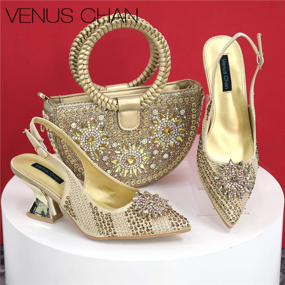 Italian Design Evening Bag Paired With Handmade Petal Shoes