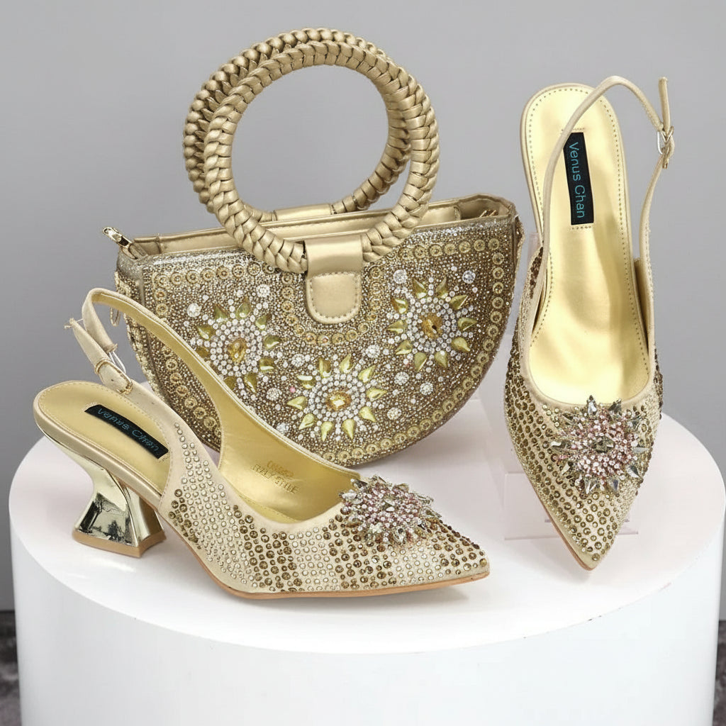 Italian Design Evening Bag Paired with Handmade Petal Shoes