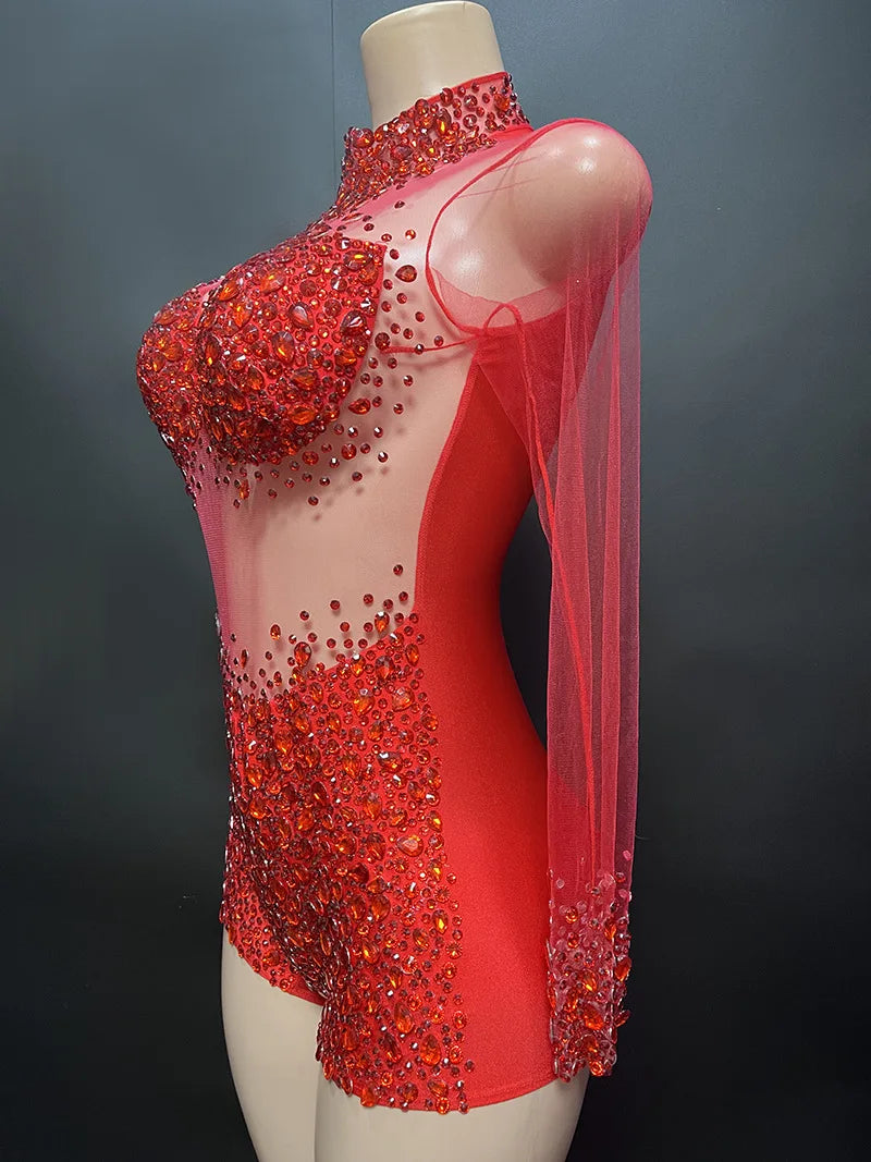 Sexy Mesh Lace Bodysuit Playsuit – Sheer Stage Costume for Nightclub, Dance & Performance | Stardust Starlets