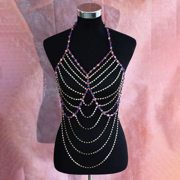 Simulated Pearl Beaded Bra Body Chain