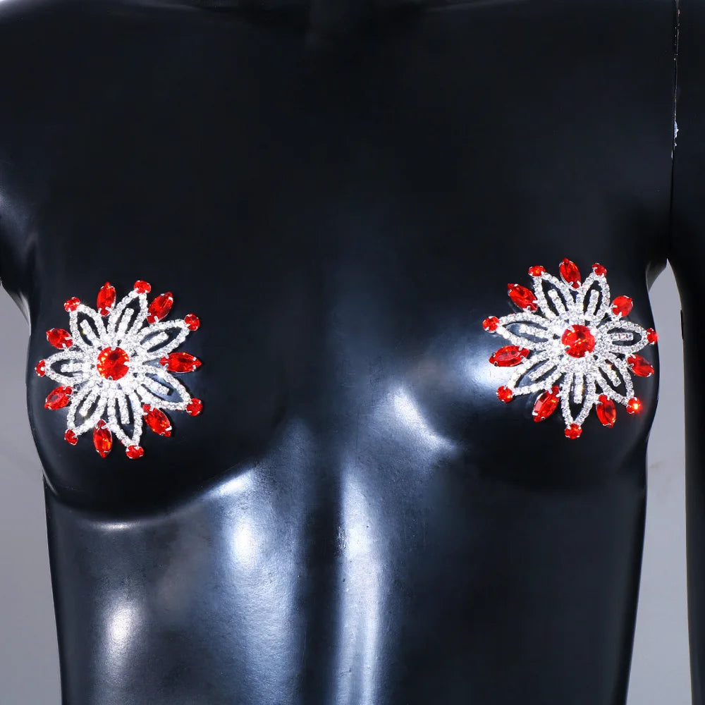 Red Crystal Flower Nipple Covers