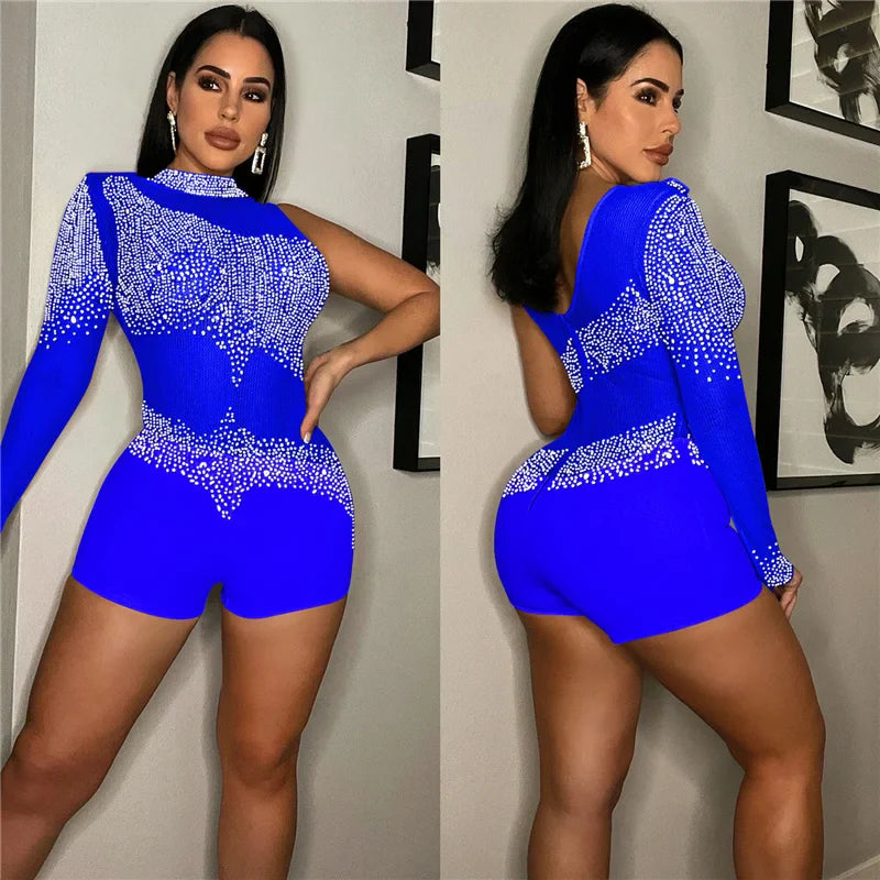 Sparkly Rhinestones Mesh Romper