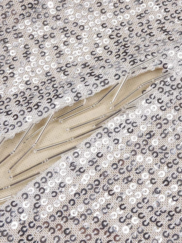 Silver Rhinestone High-Slit Gown