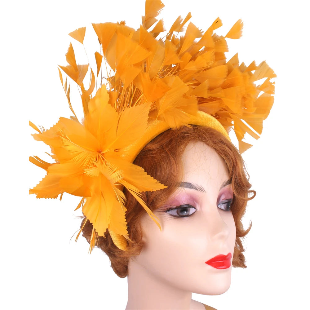 25cm Feather Floral Ribbon Fascinator Headband Kentucky Derby Cocktail Tea Party Hat