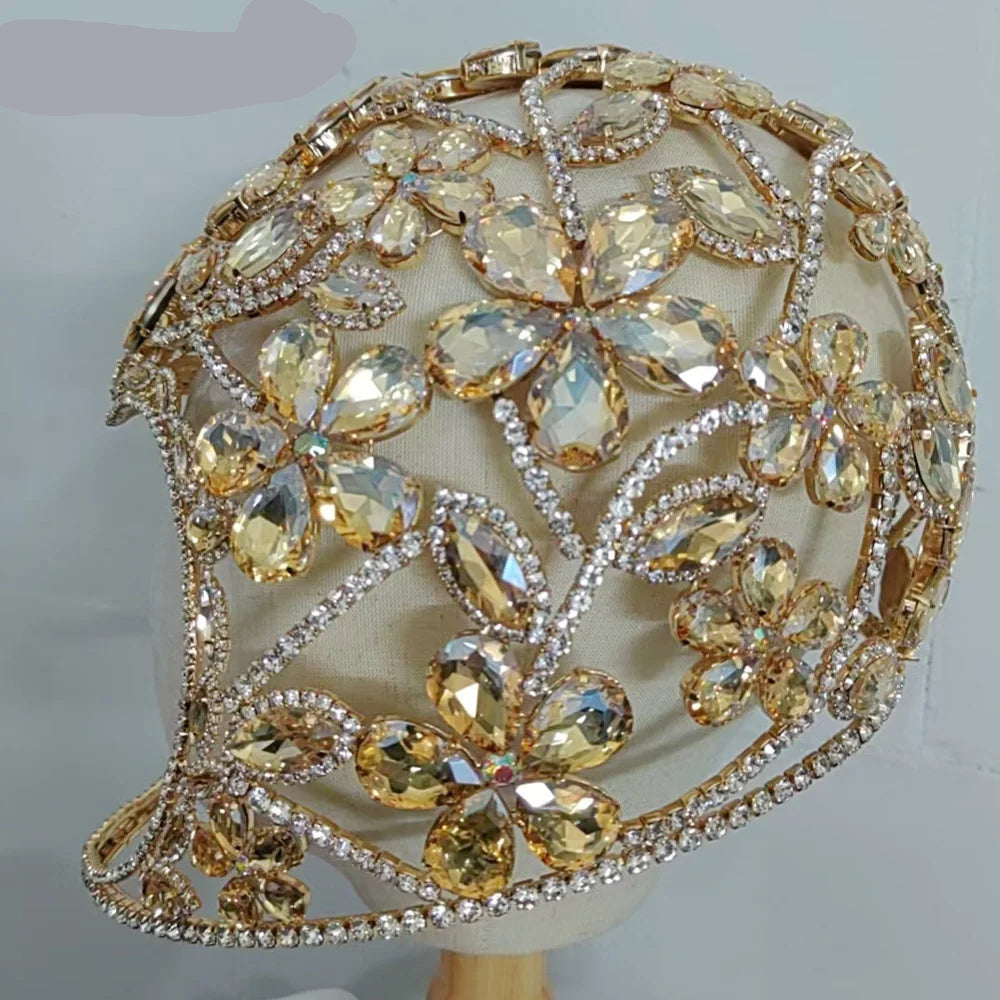 Oversized Crystal Gemstone Helmet Headpiece Fashion Show Stage Jewelry