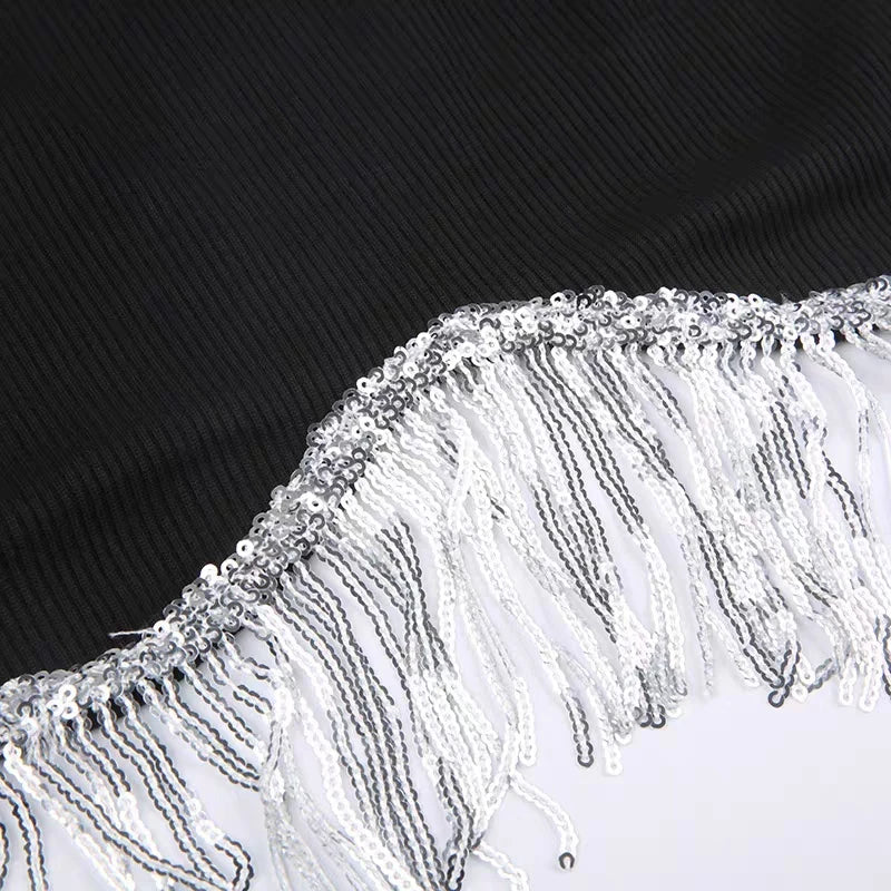 Shiny Fringe Performance Top & Shorts Set