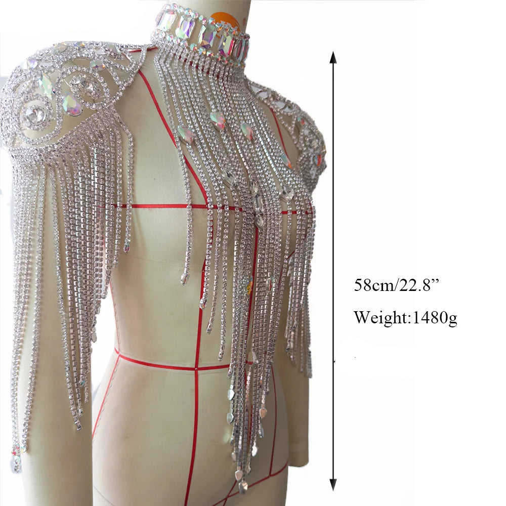 Long Rhinestone Chain Tassel Fringe Chocker Shoulder Necklace Body Jewelry
