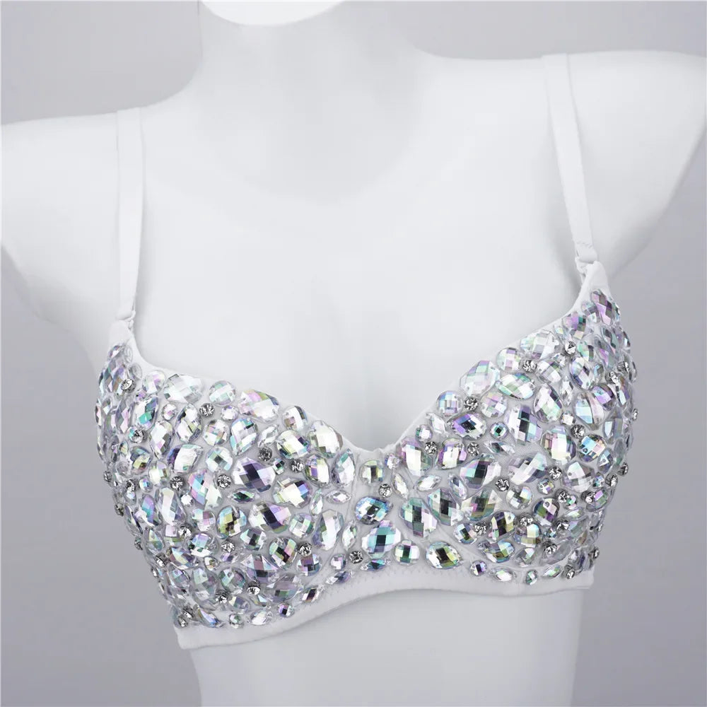 Sparkly Rhinestone Corset Top Showgirl Stage Performance Bustier Bra Top