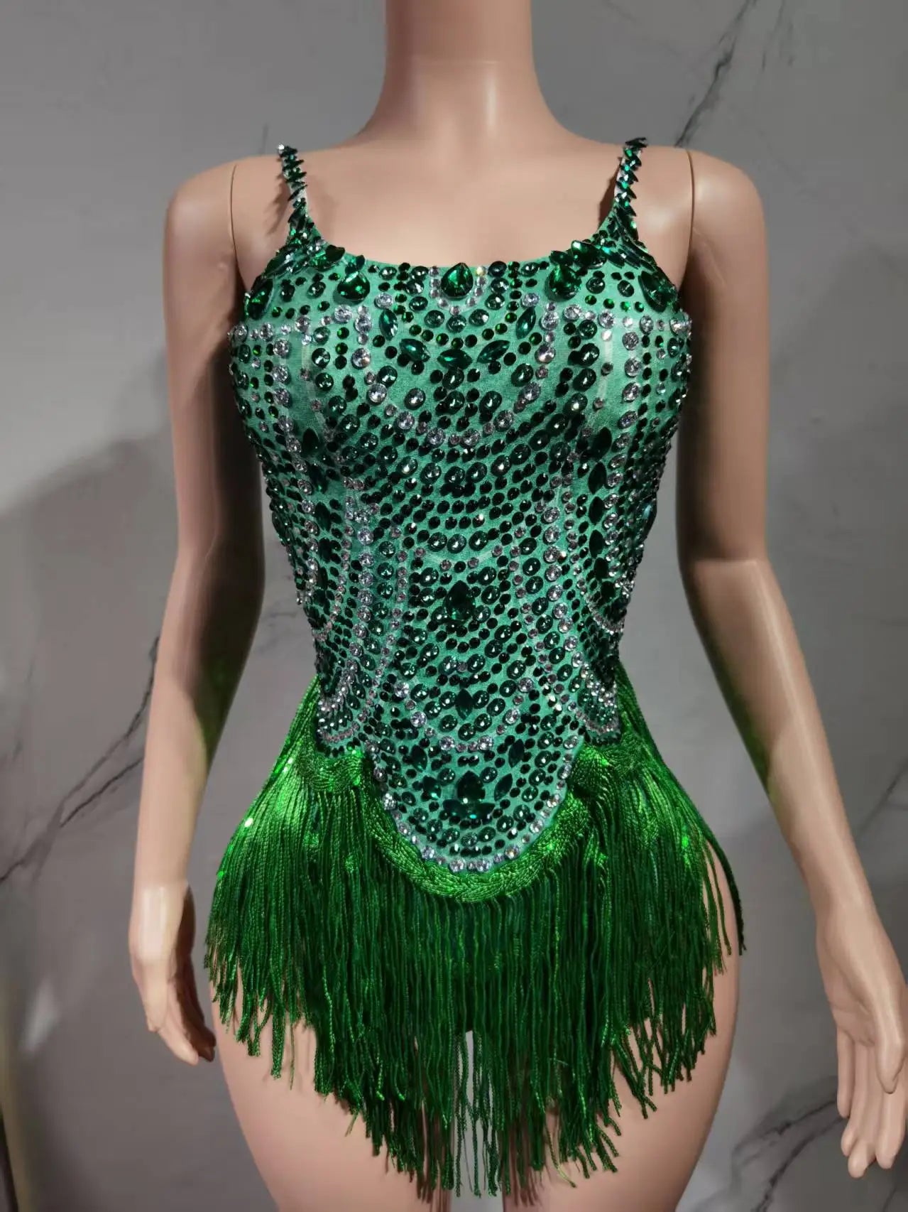 The Stardust Festival Fringe Bodysuit – Luxury Rhinestone Tassel Showgirl Costume