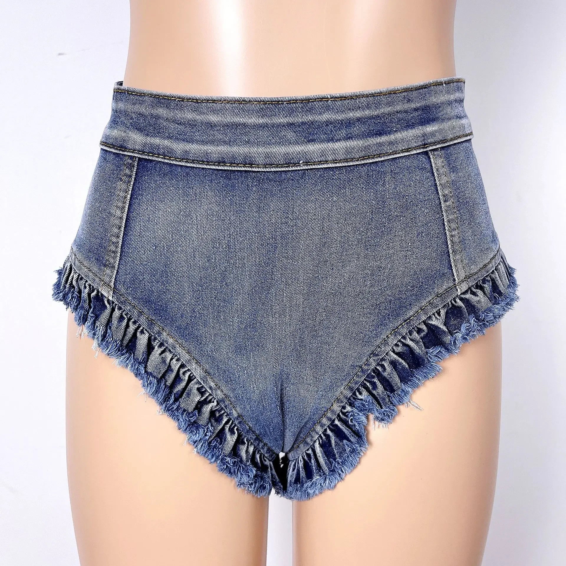 High Waist Distressed Denim Hot Pants Tassel Cheeky Nightclub Shorts